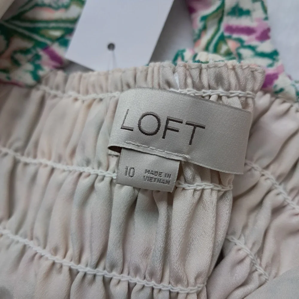 NWT LOFT Floral Smocked Crisscross Back Jumpsuit Womens 10 White Straight Spring